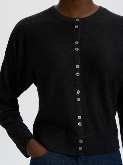 Slfjane Linen Ls Bat Knit Cardigan Sort