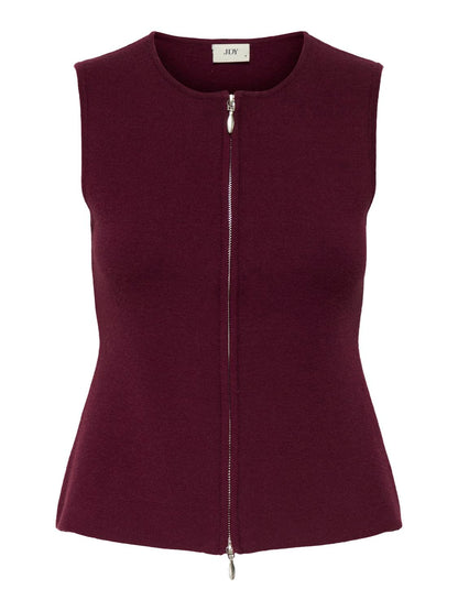 Jdyriley S/l O-Neck Two Way Zip Vest Knt Mørkerød