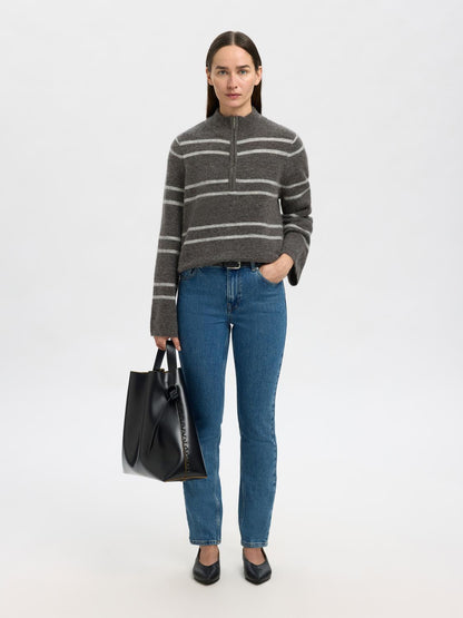 Slflulu Ls Knit Half Zip Noos Mellomgrå