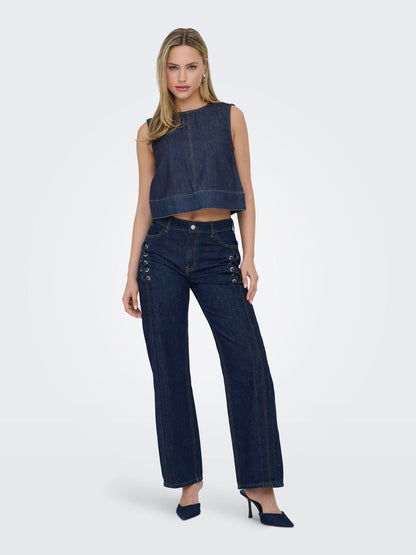 JDYSABRINA ROUNDNECK S/L TOP DNM Mørkeblå
