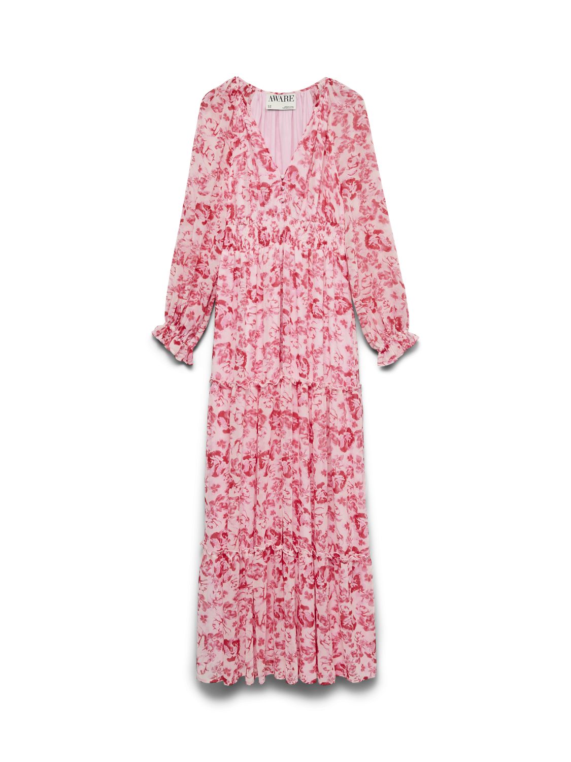 Awmaude Ls V-Neck Long Dress Rosa
