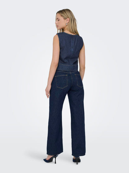 JDYSABRINA ROUNDNECK S/L TOP DNM Mørkeblå