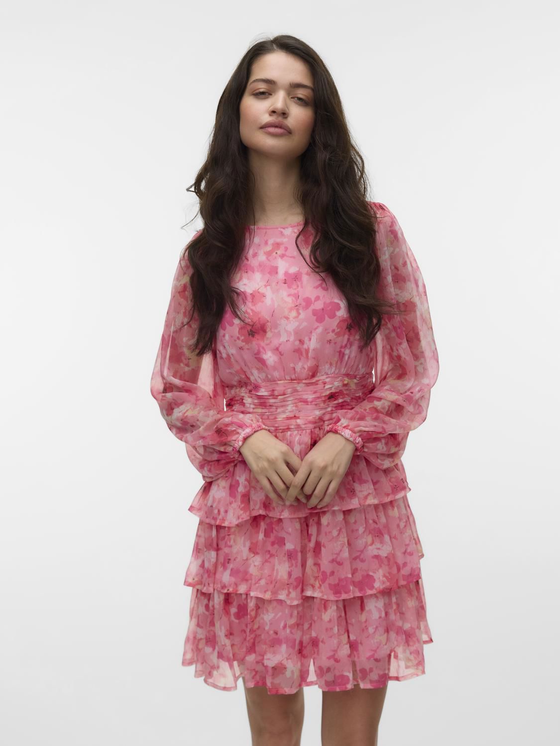 Vmsmilla Ls Short Layer Dress Wvn Rosa