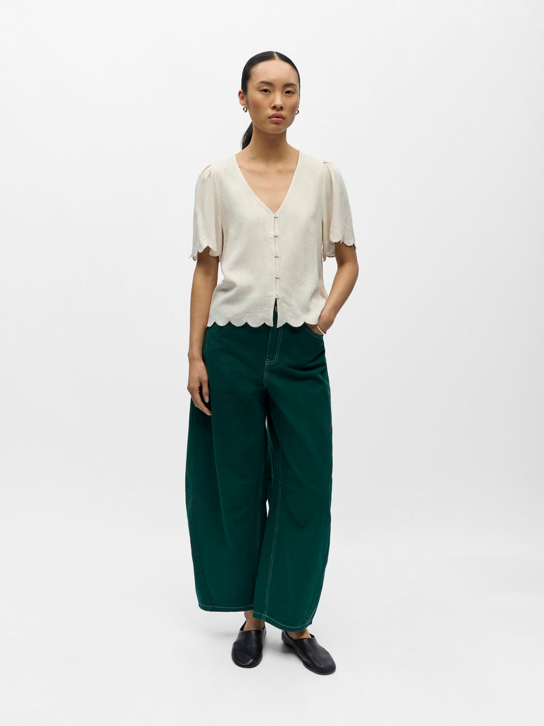 Objsanne 2/4 Lo V-Neck Top Noos Beige