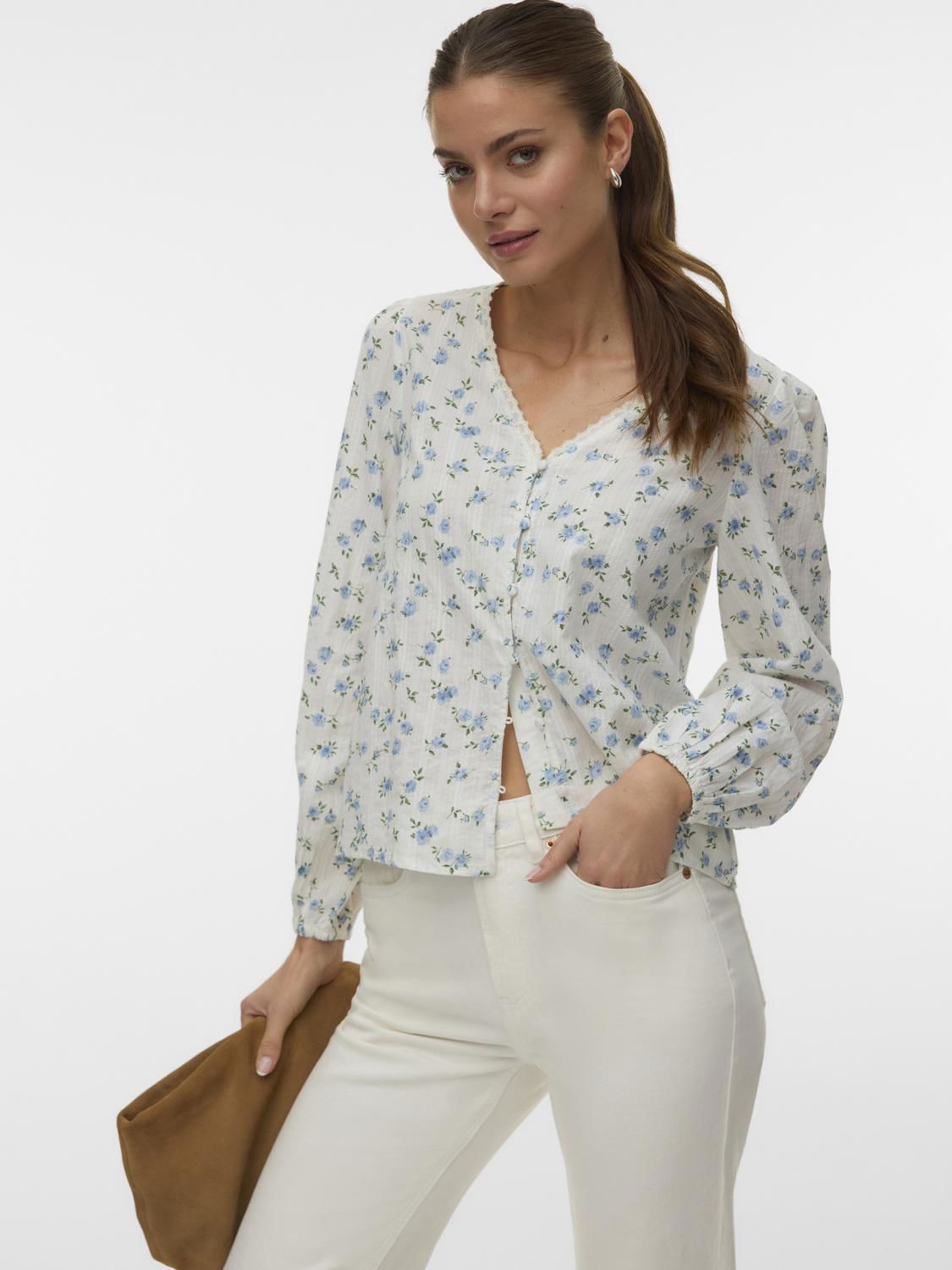 Vmaya Sofia Ls V-Neck Top Wvn Blå
