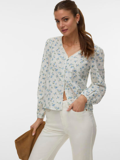 Vmaya Sofia Ls V-Neck Top Wvn Blå