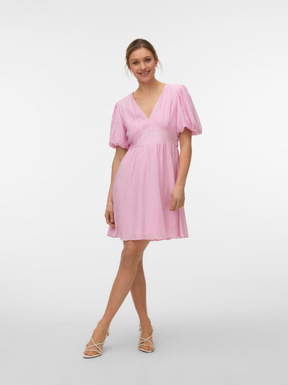 Vmbella 2/4 V-Neck Short Dress Wvn Rosa