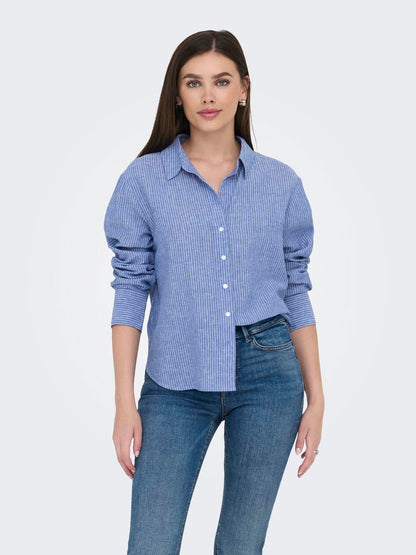 Jdymila L/s Loose Linen Shirt Wvn Dia Blå