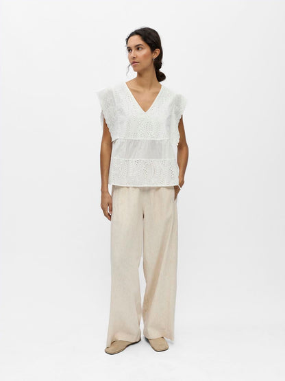 Objjovanna S/l Lo V-Neck Top 145 Hvit