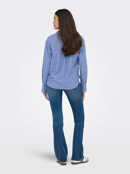 Jdymila L/s Loose Linen Shirt Wvn Dia Blå