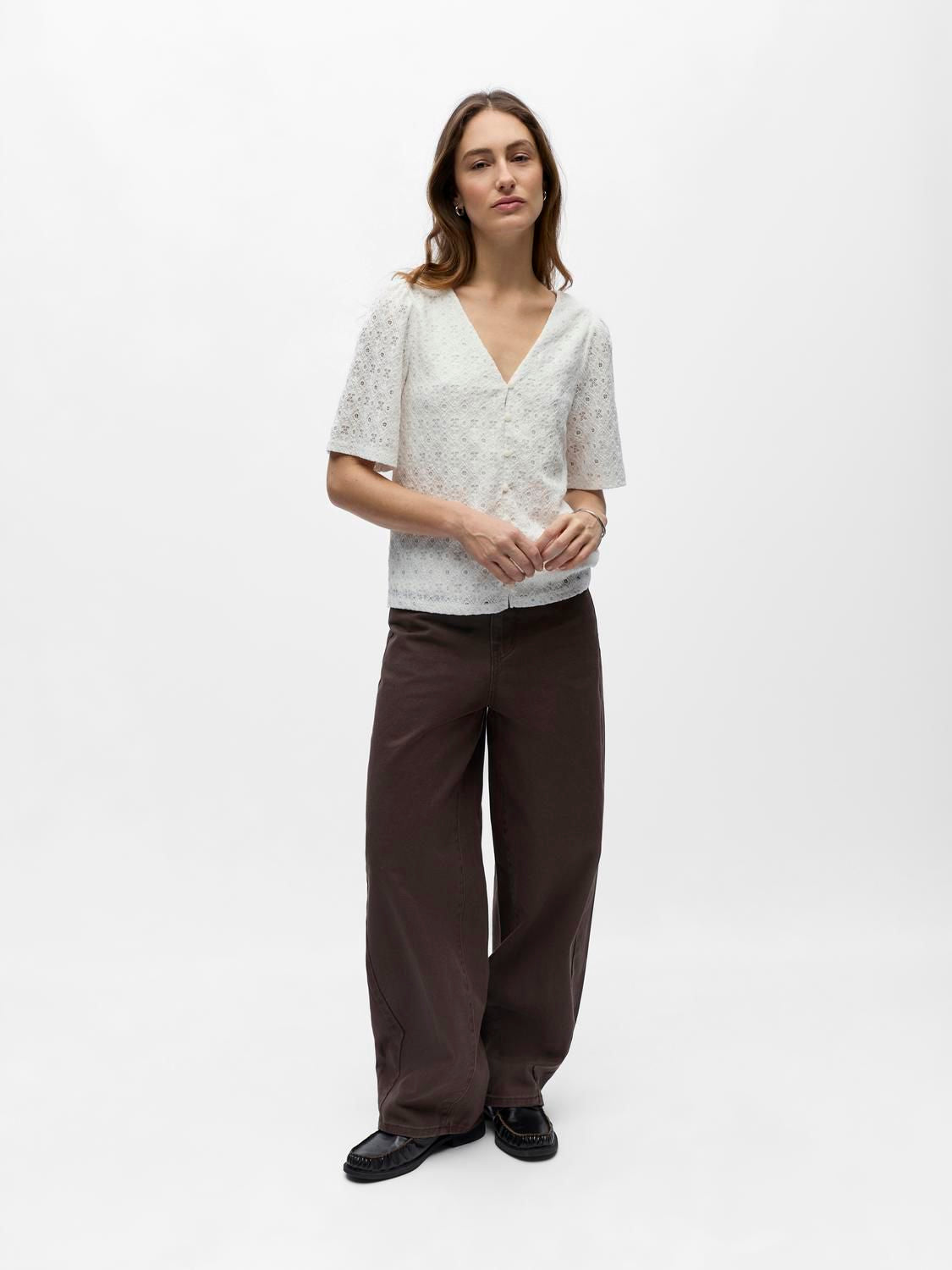 Objlaila 2/4 Re V-Neck Top Div Hvit