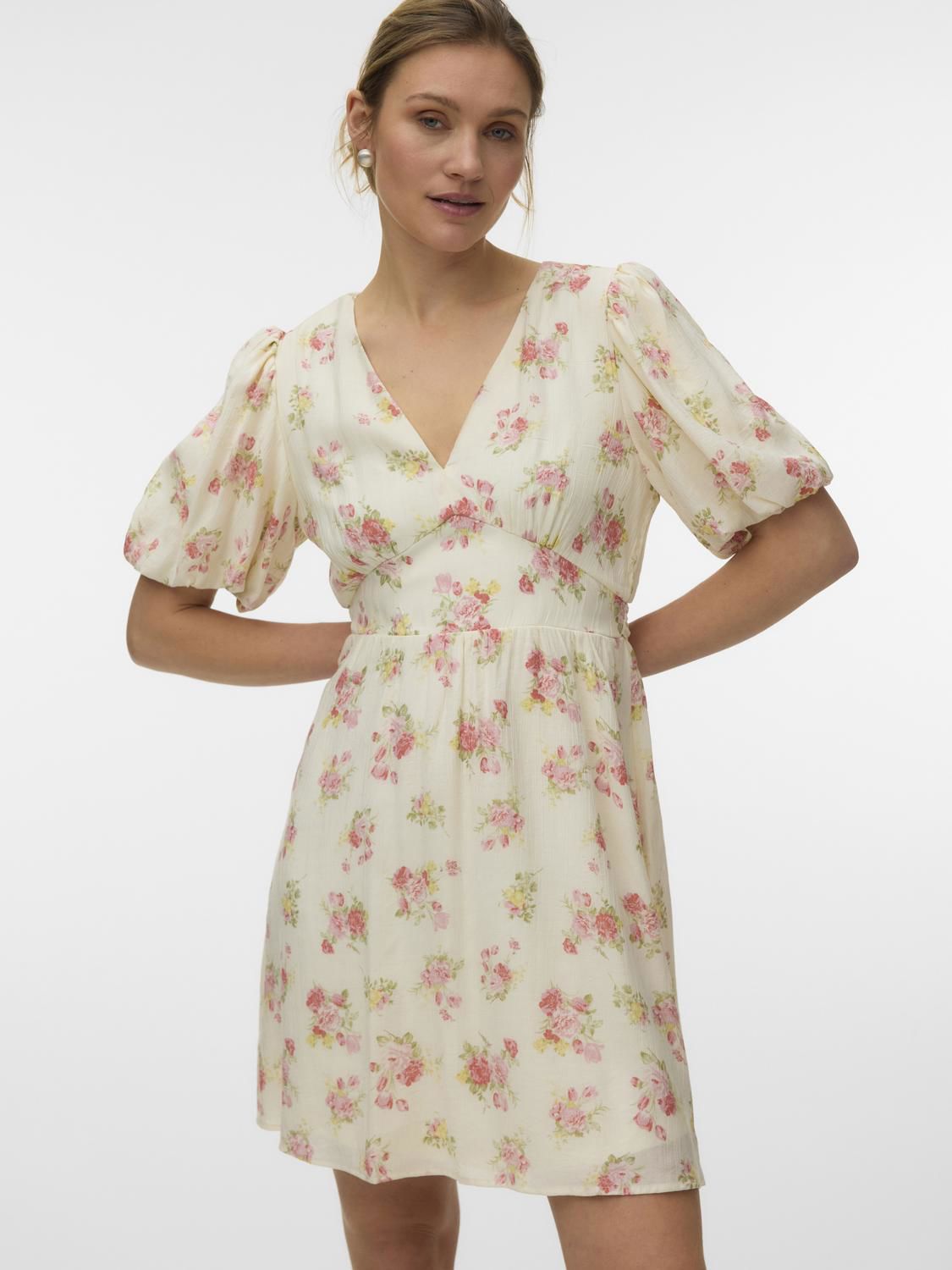 Vmbella 2/4 V-Neck Short Dress Wvn Rosa
