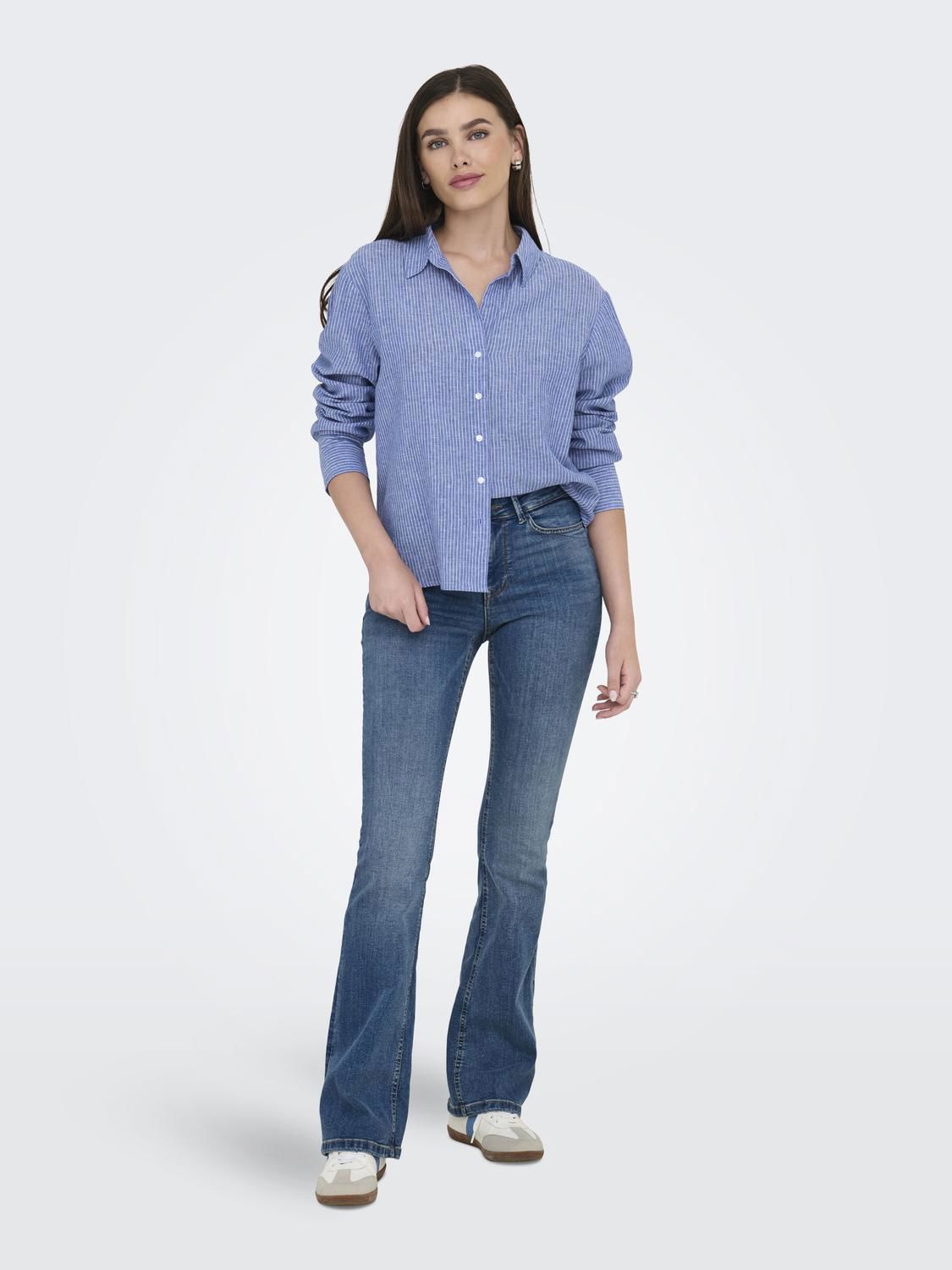 Jdymila L/s Loose Linen Shirt Wvn Dia Blå