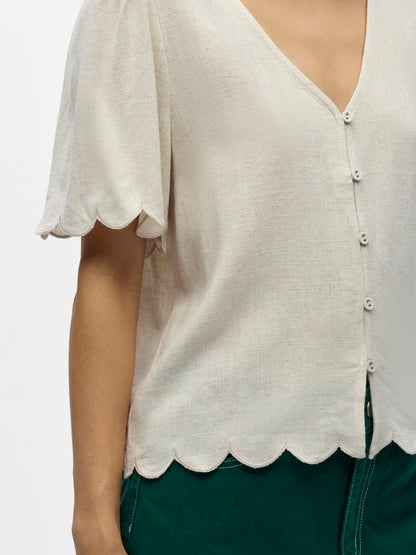 Objsanne 2/4 Lo V-Neck Top Noos Beige