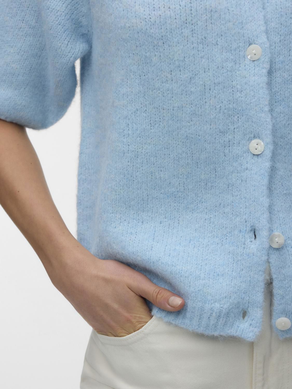 Vmkara 2/4 O-Neck Button Cardigan Exp Blå