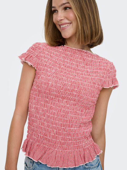 Onlcelle Cap Smock Boatneck Top Jrs Rød