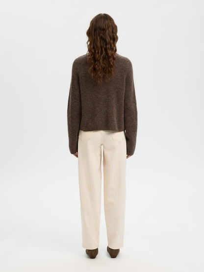 Slfsia Ras Ls Knit Short Cardigan Brun