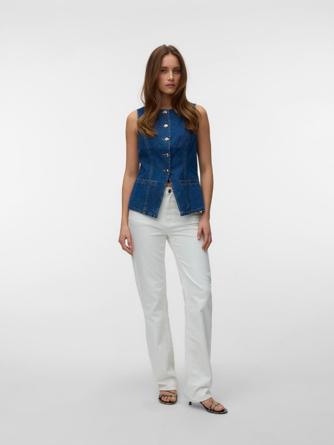 Vmmary Sl O-Neck Denim Waistcoat Yo3110 Blå