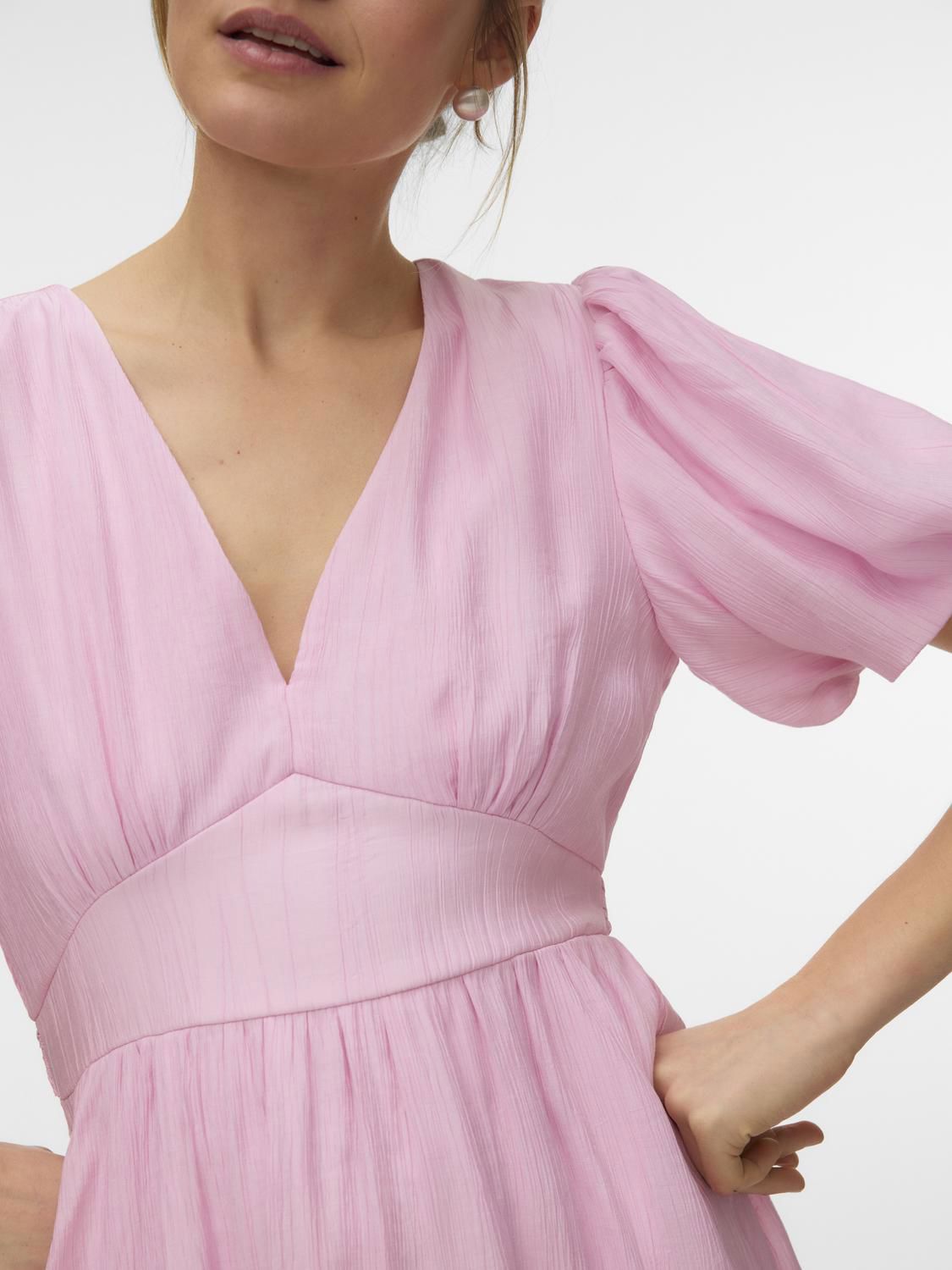 Vmbella 2/4 V-Neck Short Dress Wvn Rosa