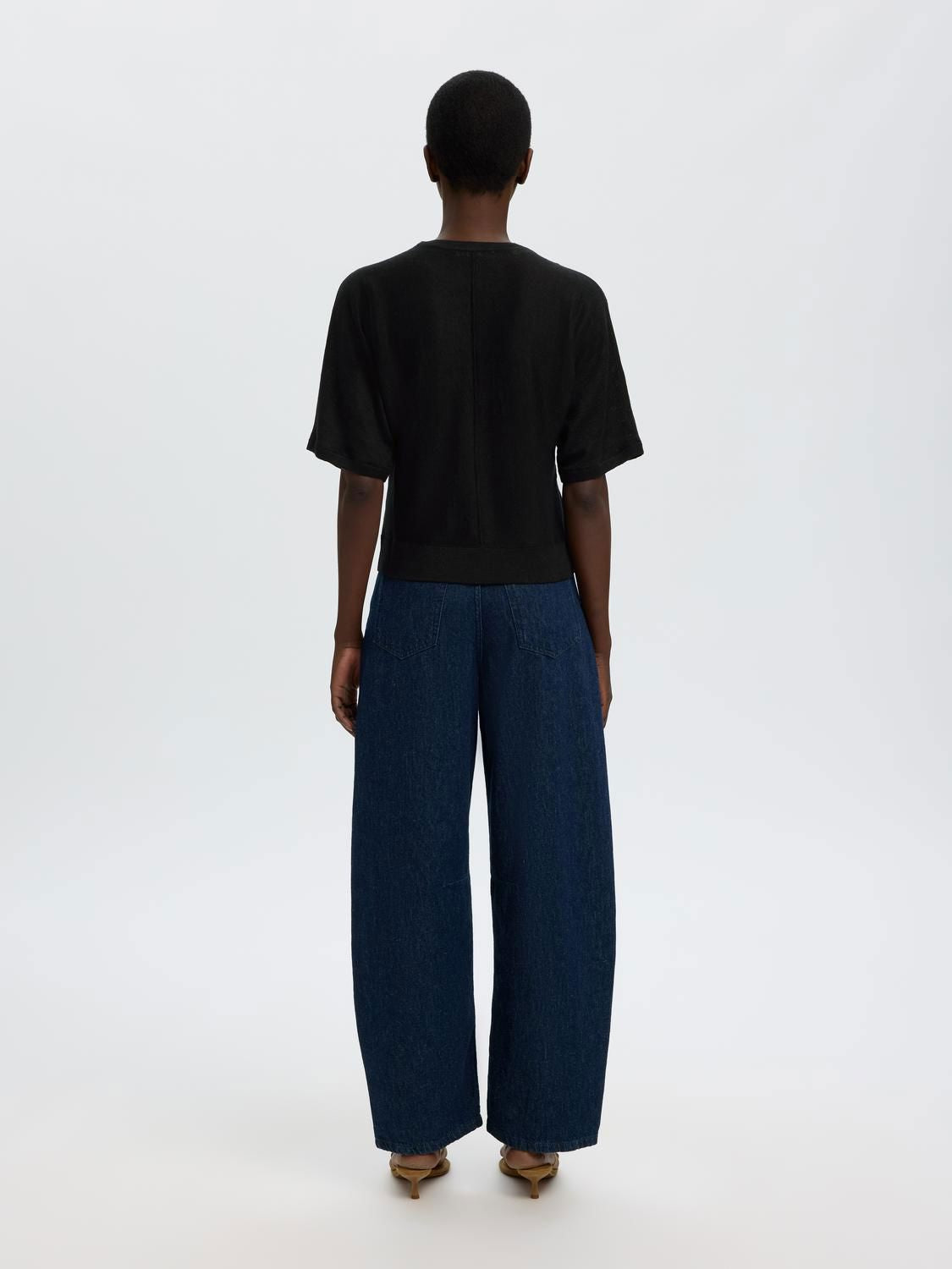 Slfjane Linen 2/4 Bat Knit O-Neck Sort