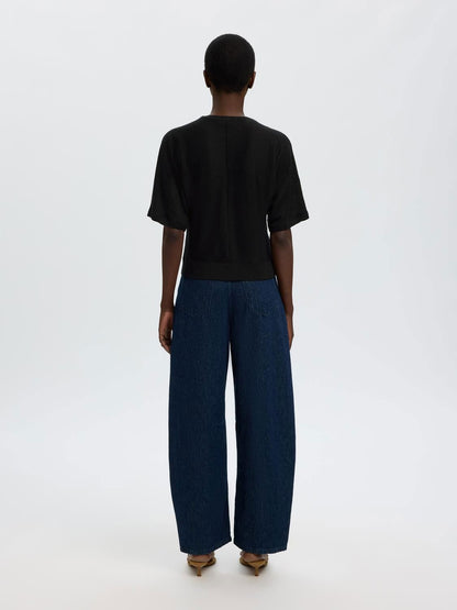 Slfjane Linen 2/4 Bat Knit O-Neck Sort