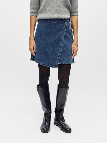 Objrosie Mw Denim Short Wrap Skirt Noos Blå