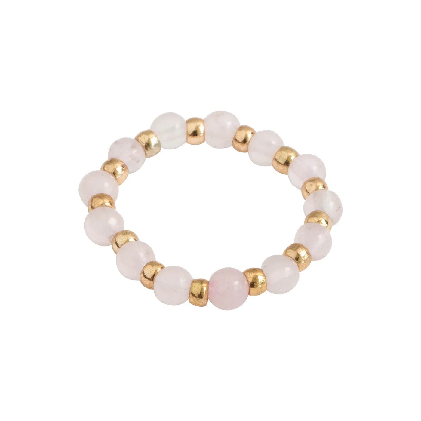 Stone and Bead Ring - Rose Quartz