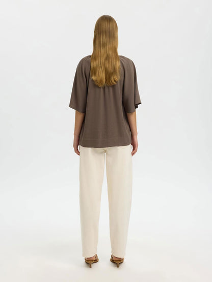 Slwviva 2/4 V-Neck Linen Blend Top Noos Beige