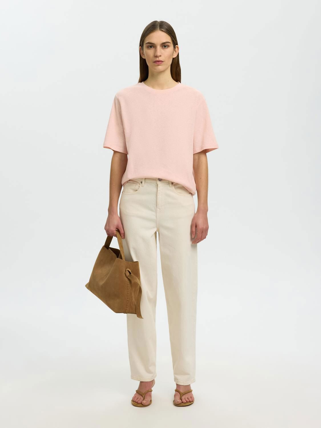 Slwada Ss Linen Blend Tee Noos Rosa