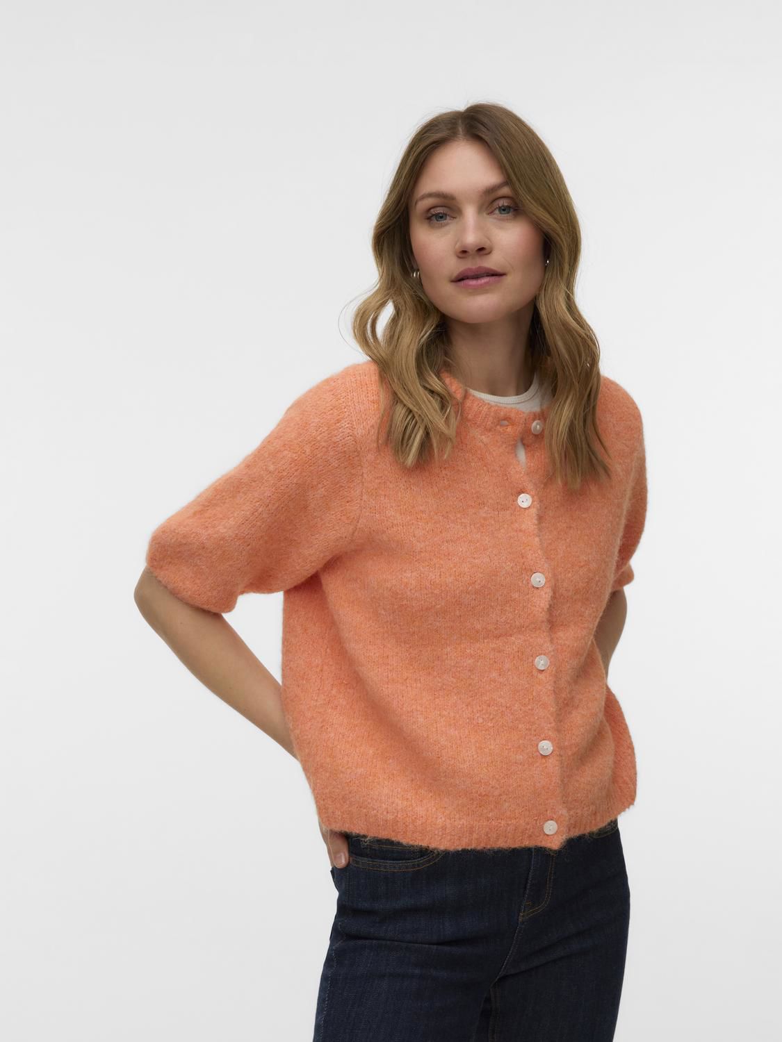 Vmkara 2/4 O-Neck Button Cardigan Exp Oransje