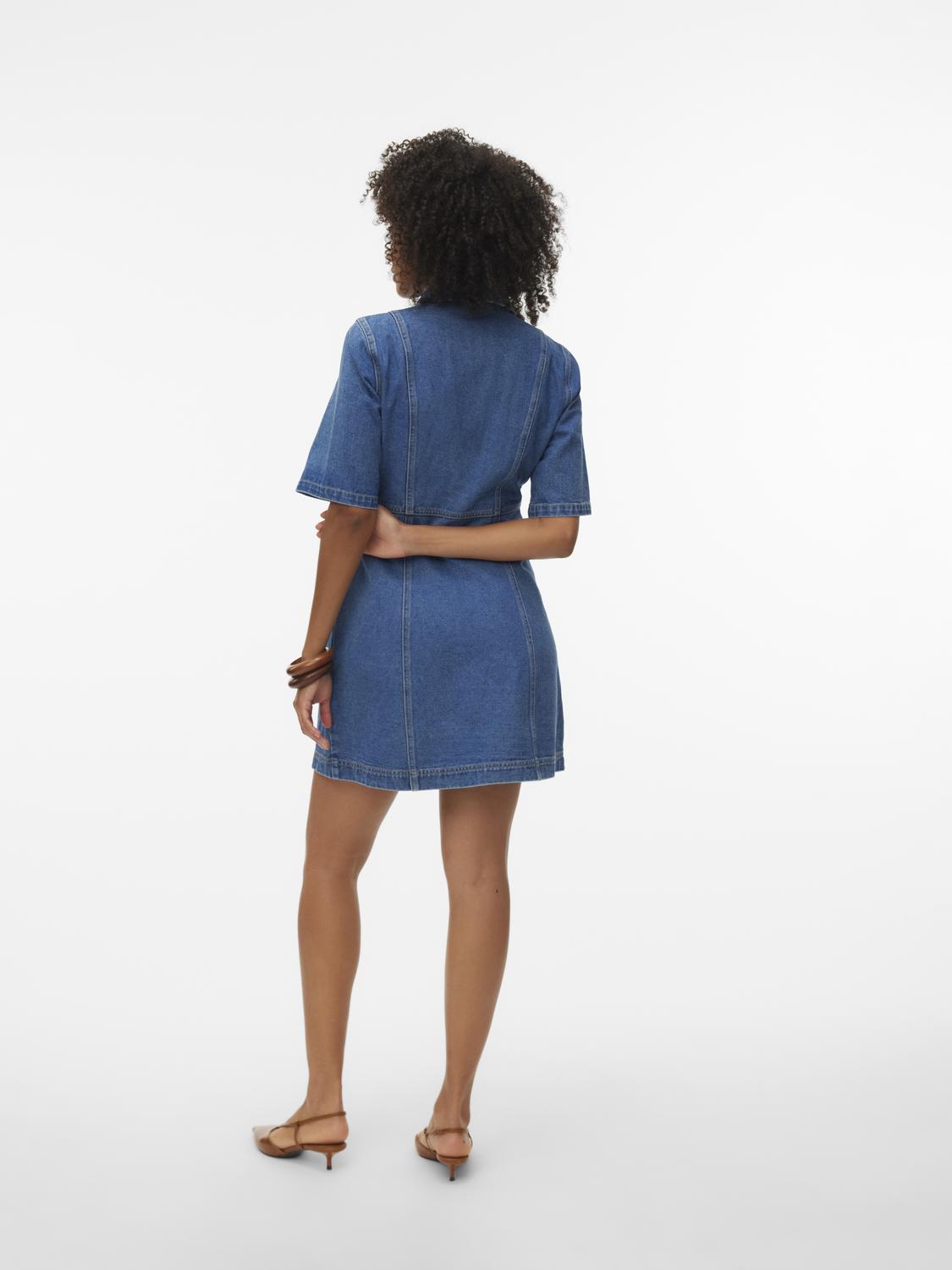 Vmdaisy 2/4 Short Denim Dress Noos Blå