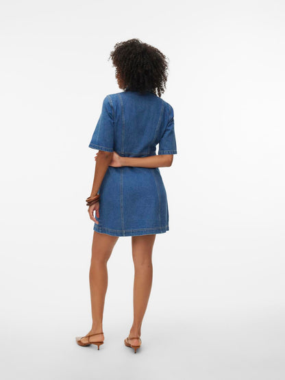 Vmdaisy 2/4 Short Denim Dress Noos Blå