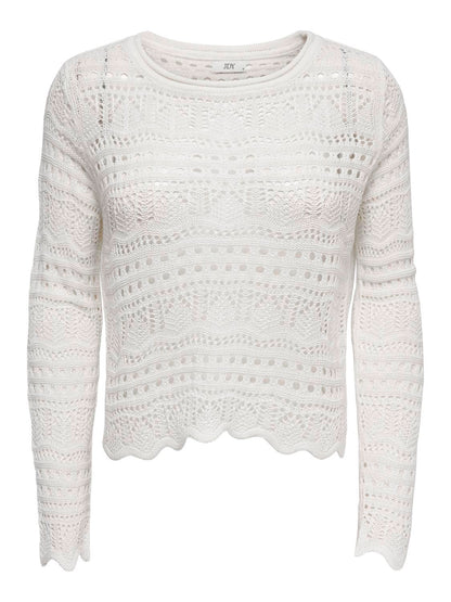 Jdysun Lay L/s Boatneck Pullov. Knt Noos Hvit