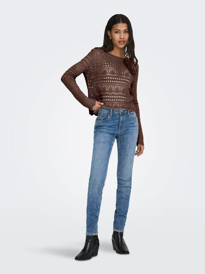 Jdysun Lay L/s Boatneck Pullov. Knt Noos Brun