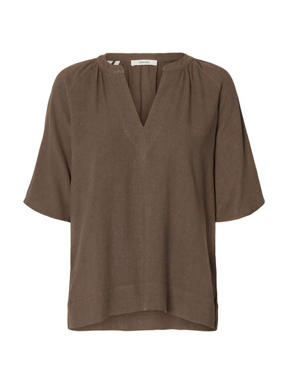 Slwviva 2/4 V-Neck Linen Blend Top Noos Beige