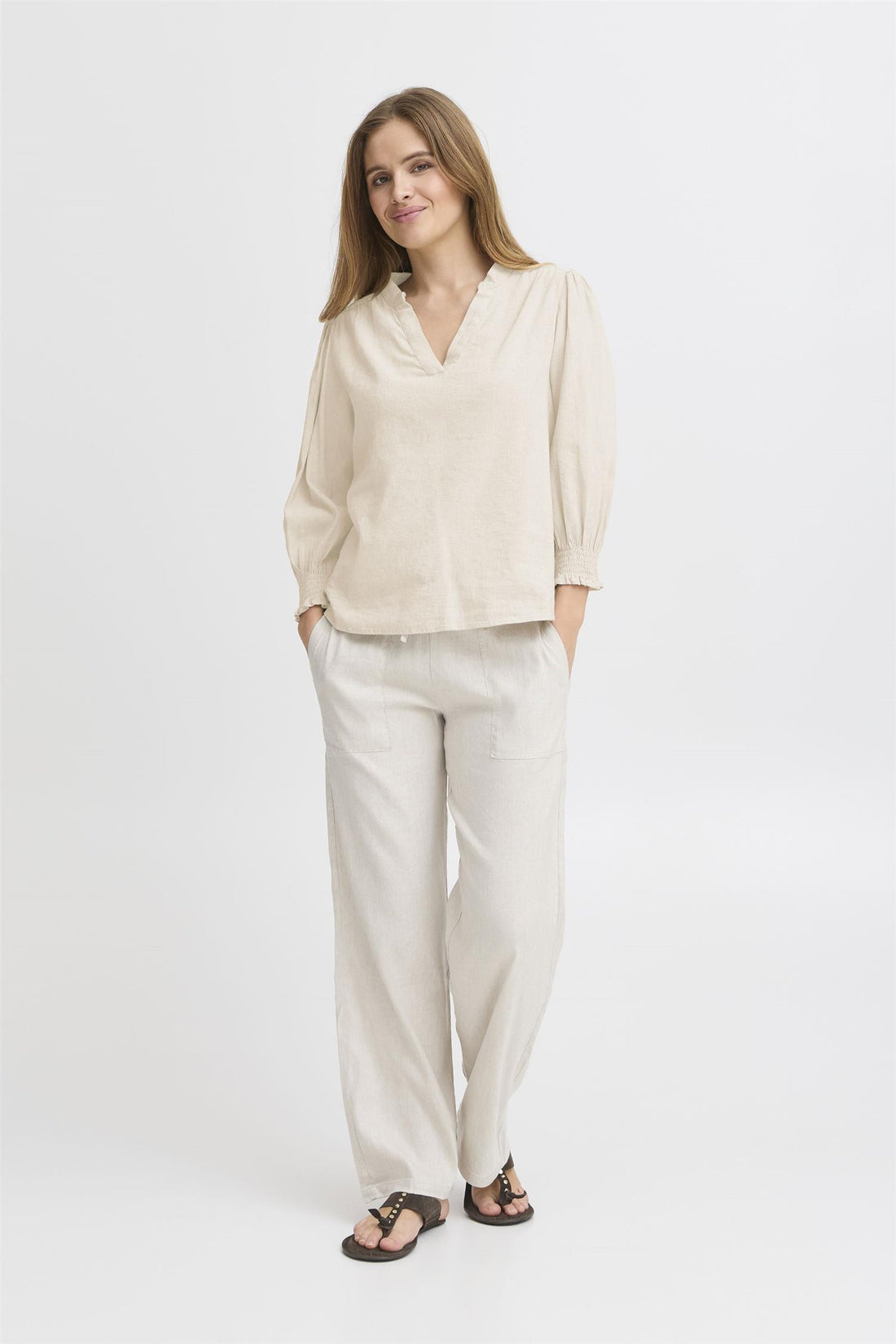 Pzluca 3/4 Sl. Blouse Beige