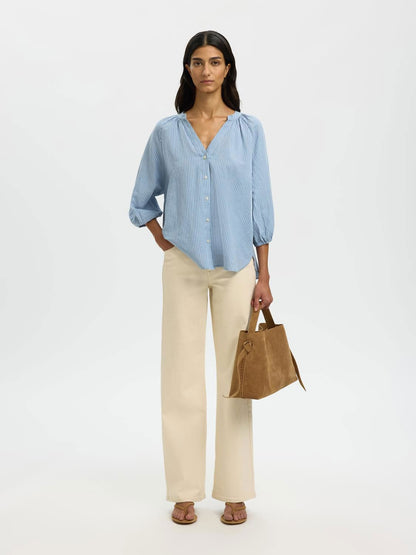 Slwcleo-Alberta Linen Blend Shirt Noos Blå