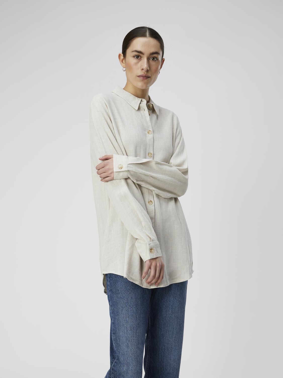 OBJSANNE L/S SHIRT NOOS lin Beige