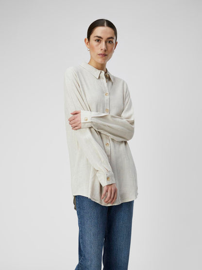 OBJSANNE L/S SHIRT NOOS lin Beige