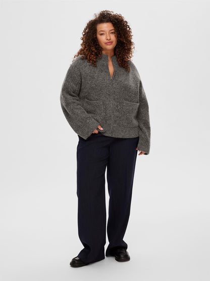 SLFSIA RAS LS KNIT ZIPPER CARDIGAN Grå