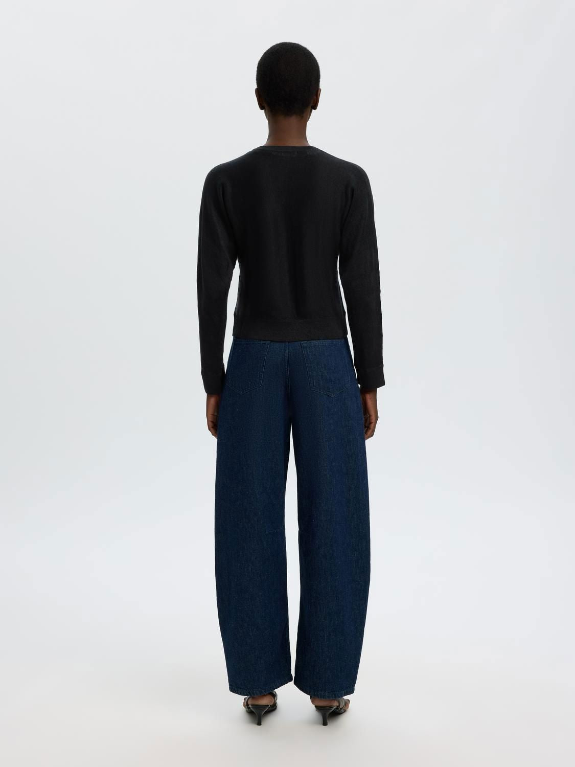 Slfjane Linen Ls Bat Knit Cardigan Sort