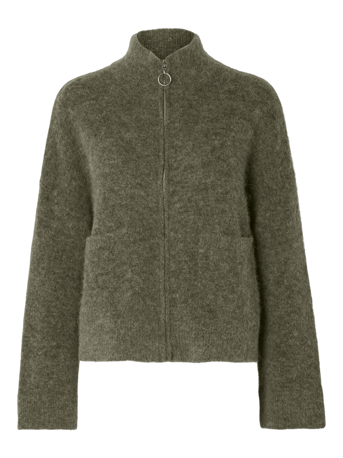 SLFSIA RAS LS KNIT ZIPPER CARDIGAN Mellomgrønn