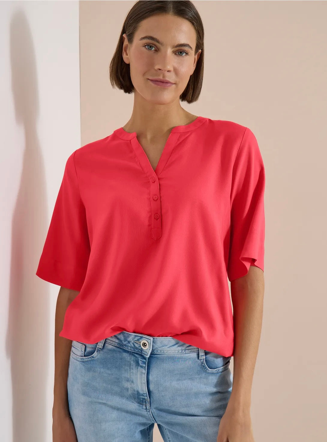 Solid splitneck blouse Coral