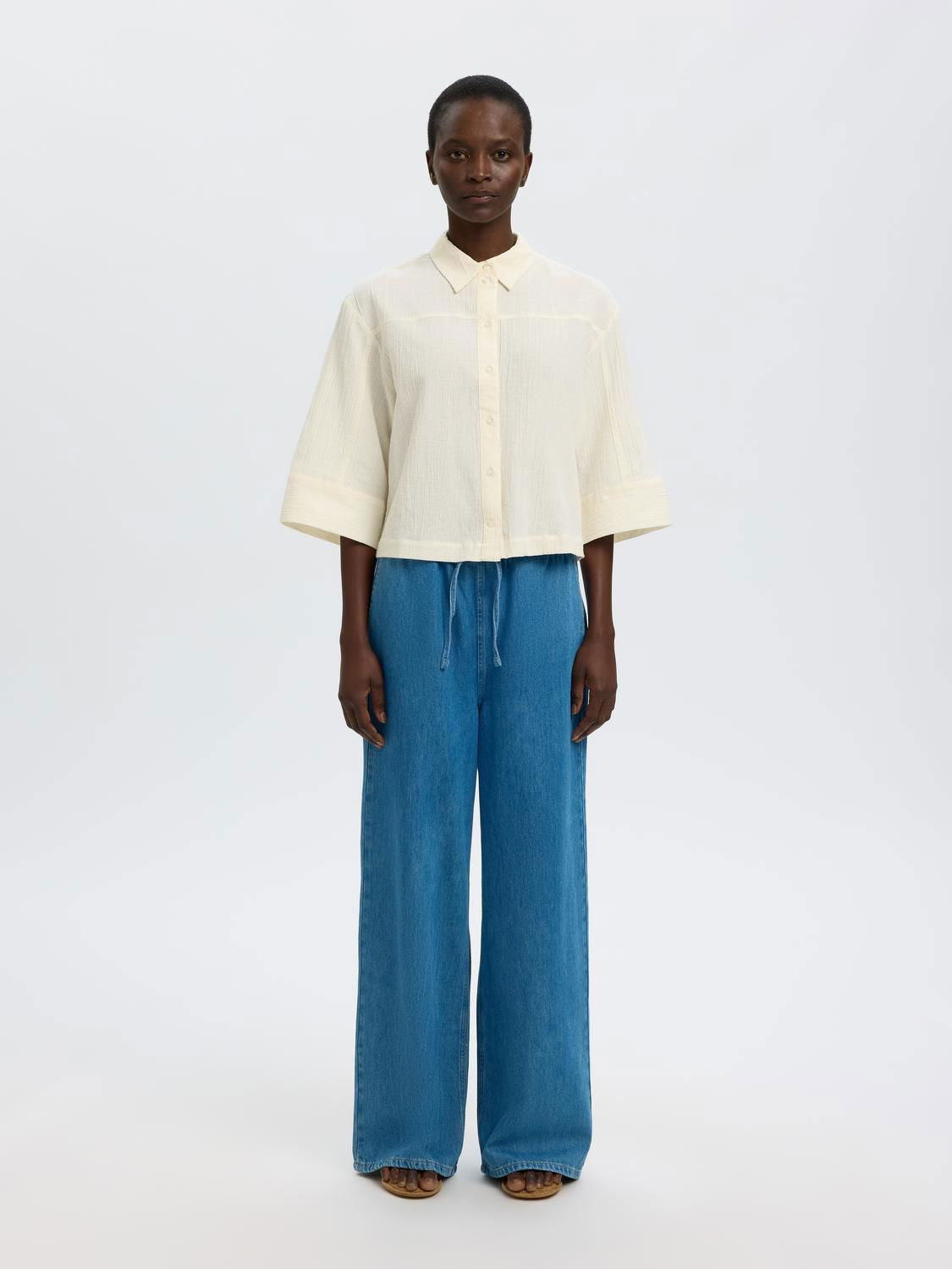 Slffinnie Relaxed 3/4 Sun Shirt B Hvit