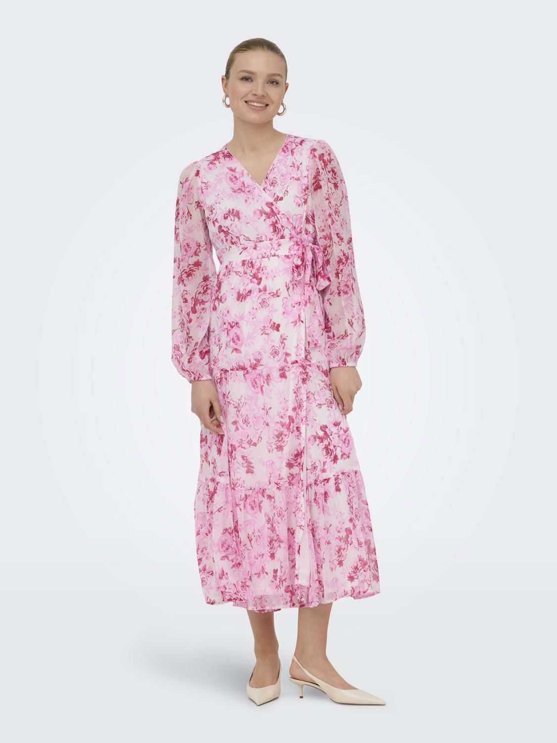 Onlmiriam Ls Wrap Midi Dress Cs Wvn Rosa