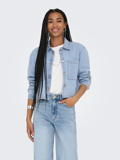 Jdymarly L/s Boxy Shacket  Dnm Noos Blå