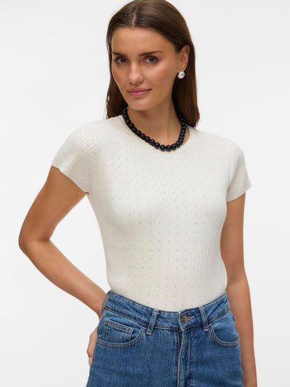 Vmsilje C/s O-Neck Pointelle Pull Noos Hvit