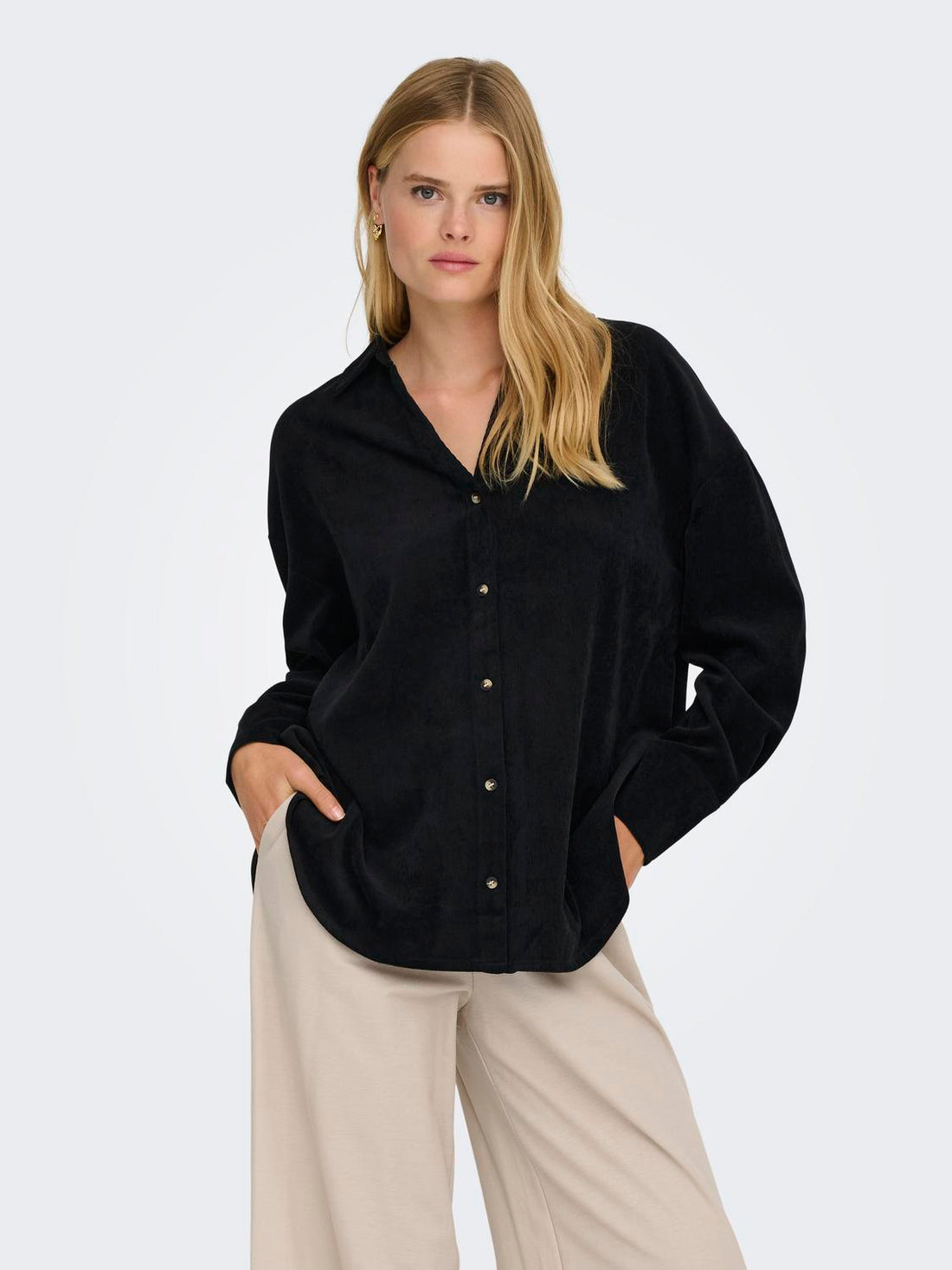 Onlmarike Life L/s Cord Loose Shirt Pnt Sort