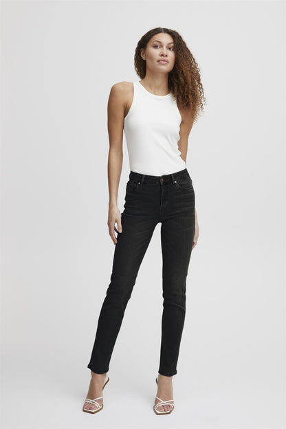 Pzemma Hw Jeans Medium Straight Leg Sort