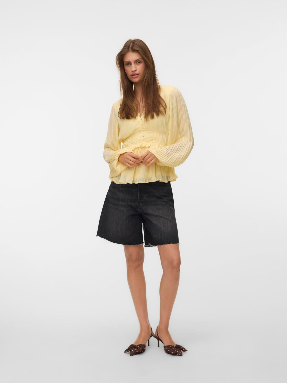Vmdora Ls Detail Plisse Top Wvn Exp Gul